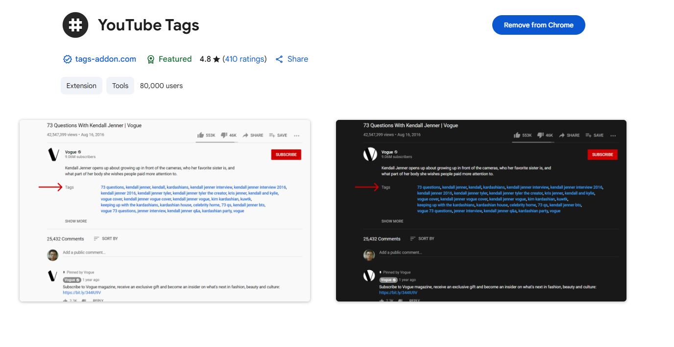 extension lấy all tags youtube